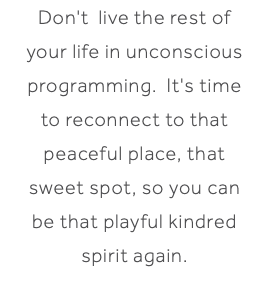 Don't live the rest of your life in unconscious programming. It's time to reconnect to that peaceful place, that sweet spot, so you can be that playful kindred spirit again.